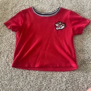 red cropped t-shirt
